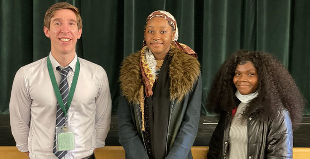 Elmont Memorial High School students Precious Ademokun and Stephanie Robinson