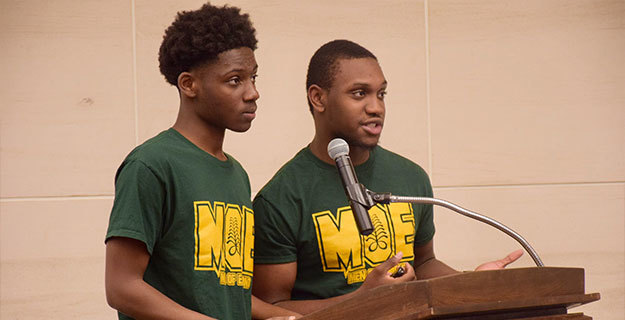 Elmont Memorial High School students Nicholos Sylvester and Terrell Lewis