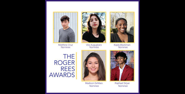Graphic that says The Roger Rees Awards and contains five photos of students
