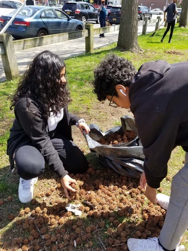 Students work outside for Earth Day