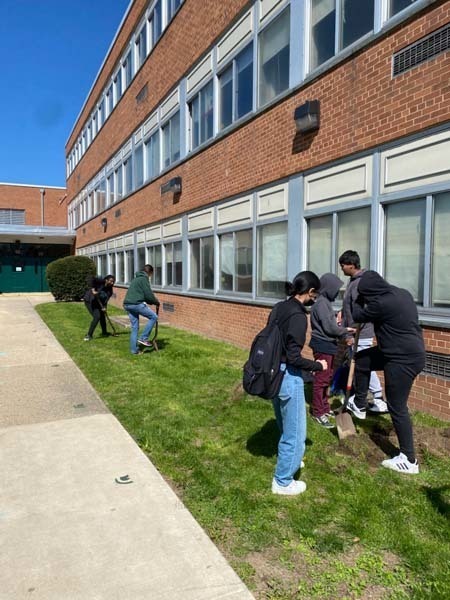 Students at work on the grounds